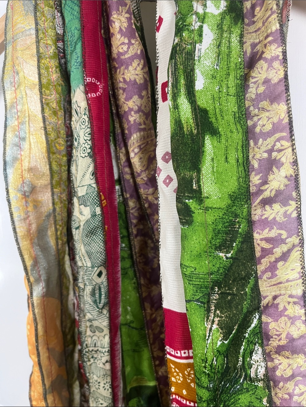 100% Silk Multicolor Strips patchwork mixed media boho vintage scarf - Picture 6 of 6